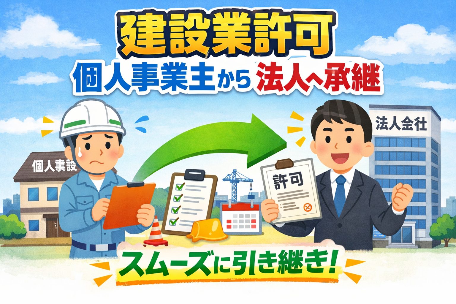 法人成りに伴う建設業許可の承継（認可）のイメージ
