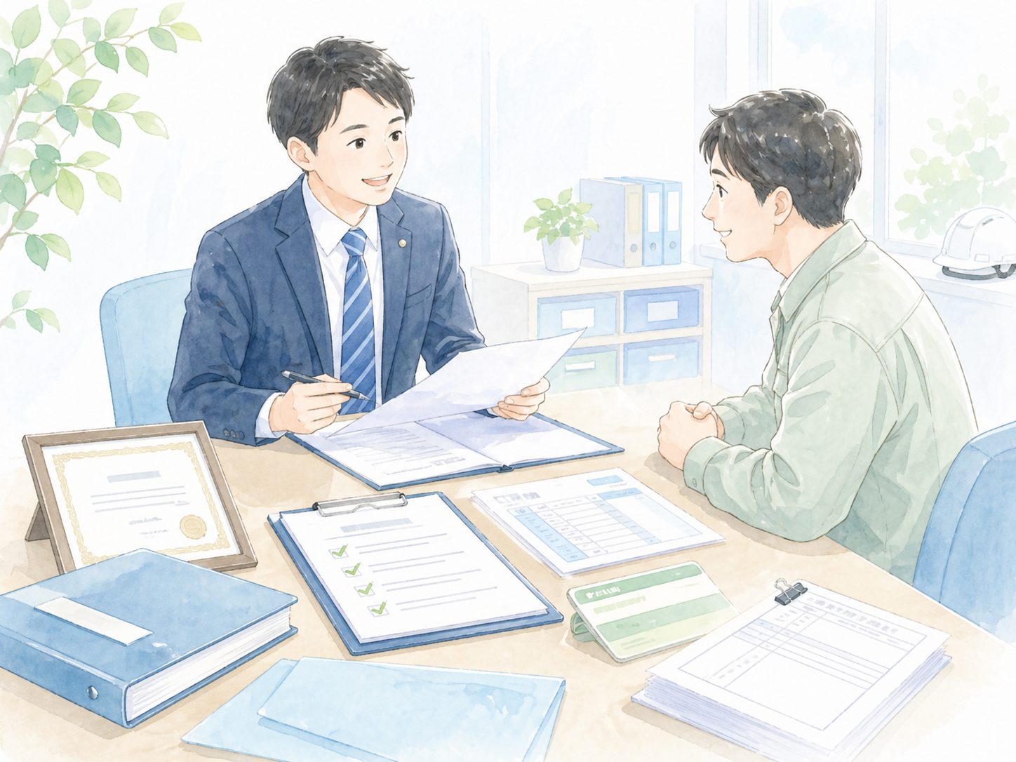 建設業の書類と相談のイメージ