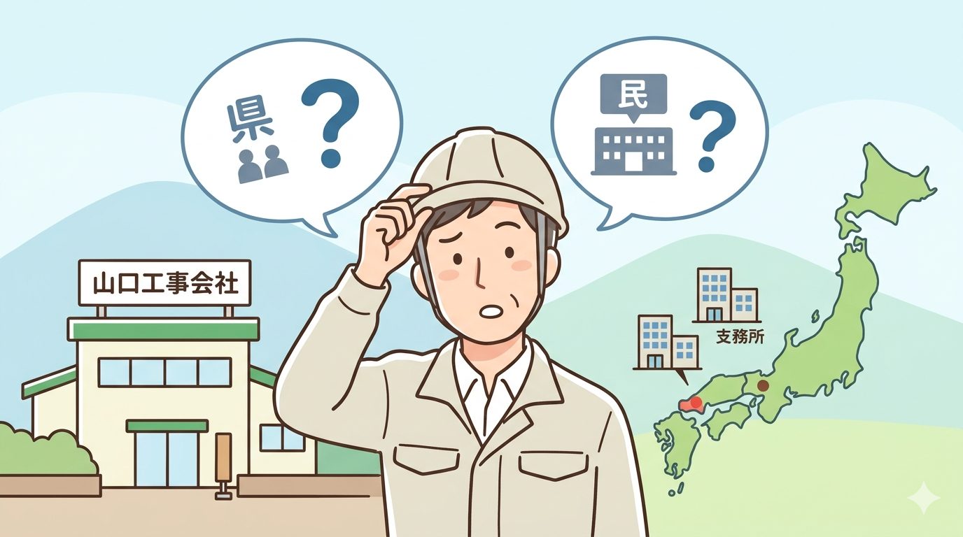 建設業許可の大臣許可と知事許可の違いを考える事業者のイラスト