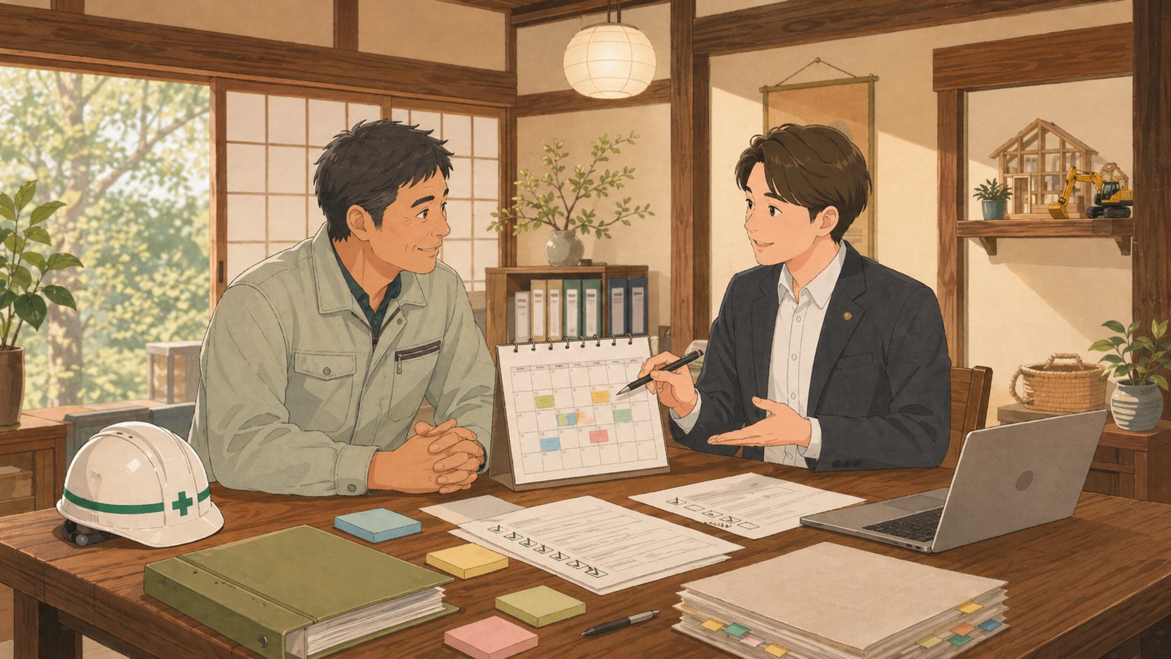 建設業者と書類確認のイメージ