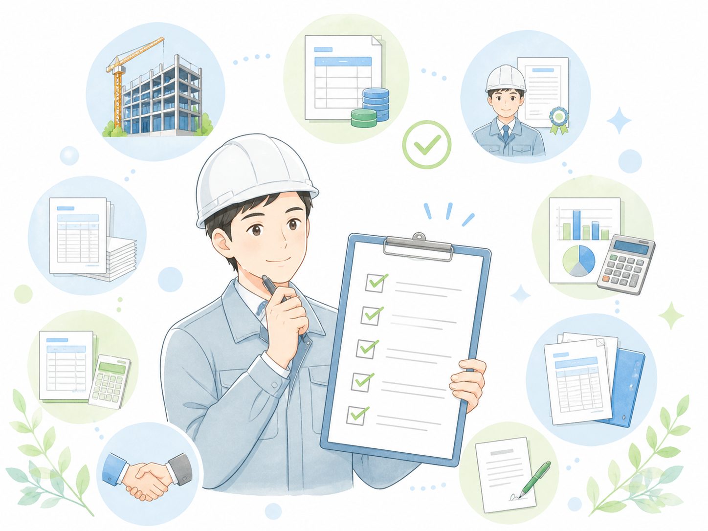 建設業許可で確認すべき項目をチェックリストで整理するイメージ