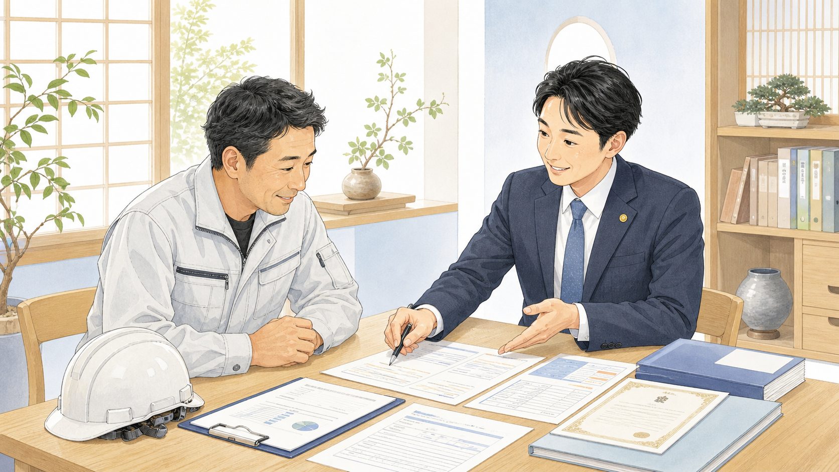一人親方が社会保険や労災特別加入を確認しているイメージ