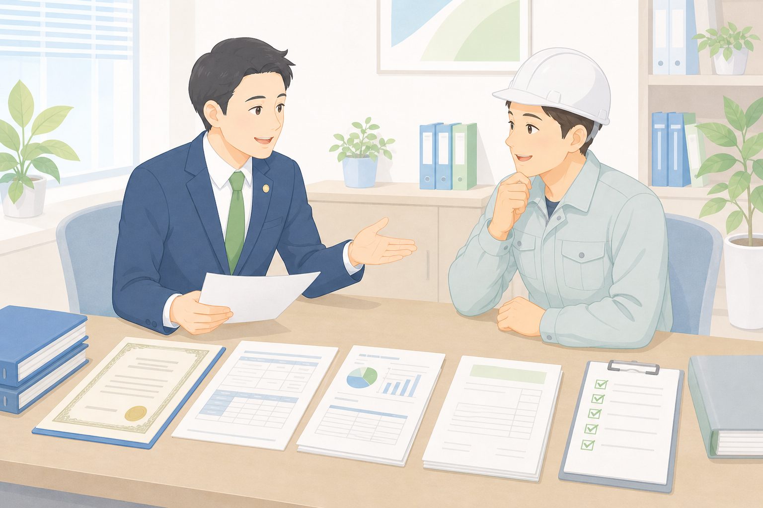 建設業許可が必要になる前に行政書士へ相談する建設業者のイメージ