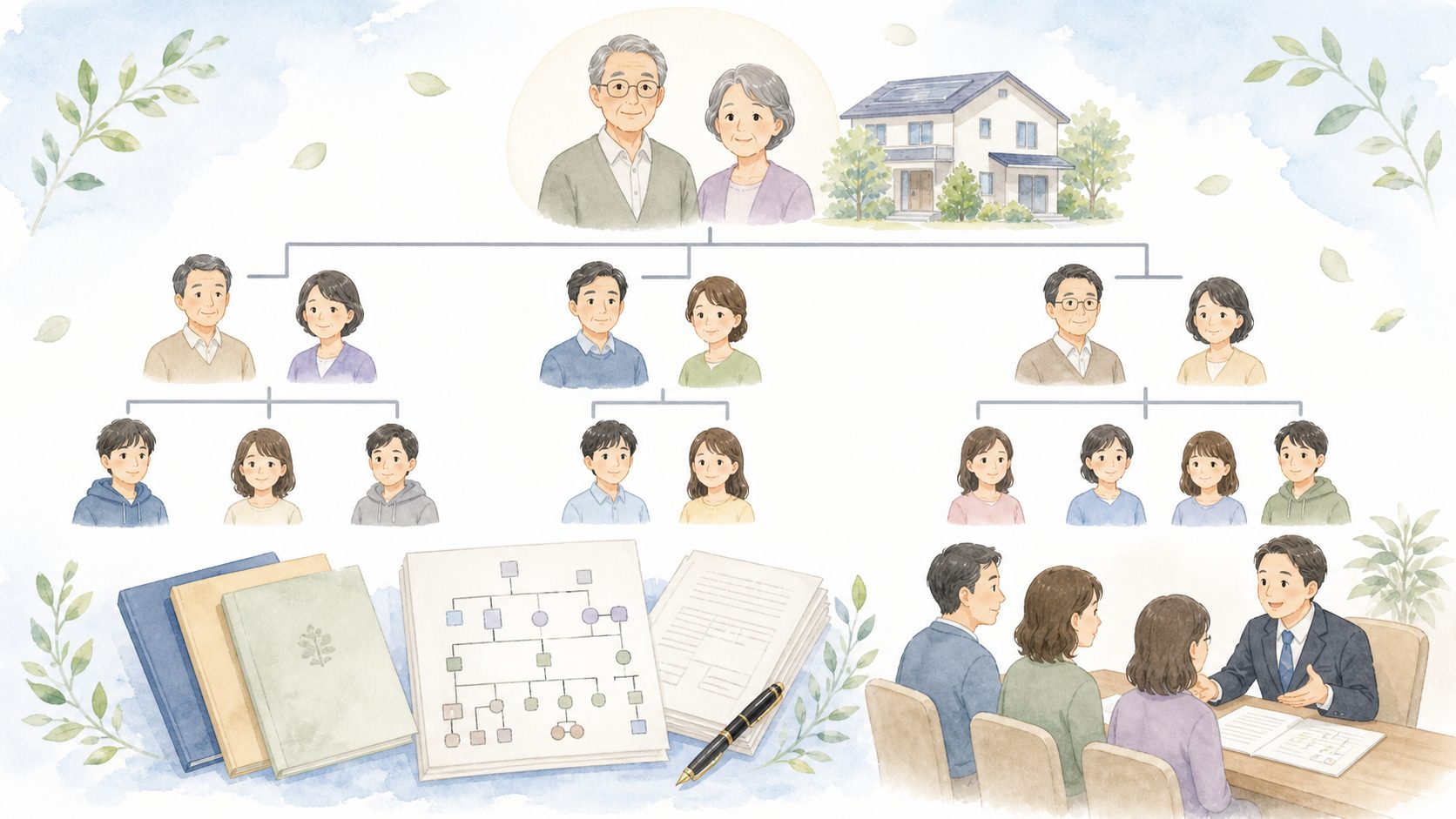 相続人が多い場合の相続手続きの流れを示すイメージ