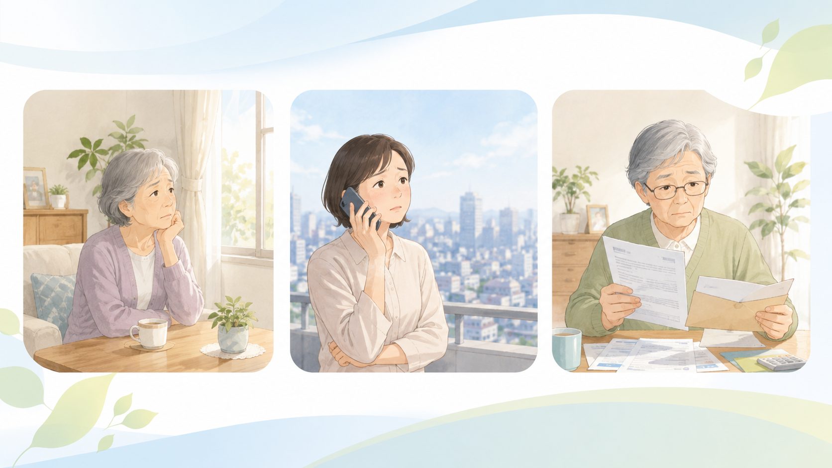 一人暮らし・帰省できない・役所書類が心配という3つの不安のイメージ