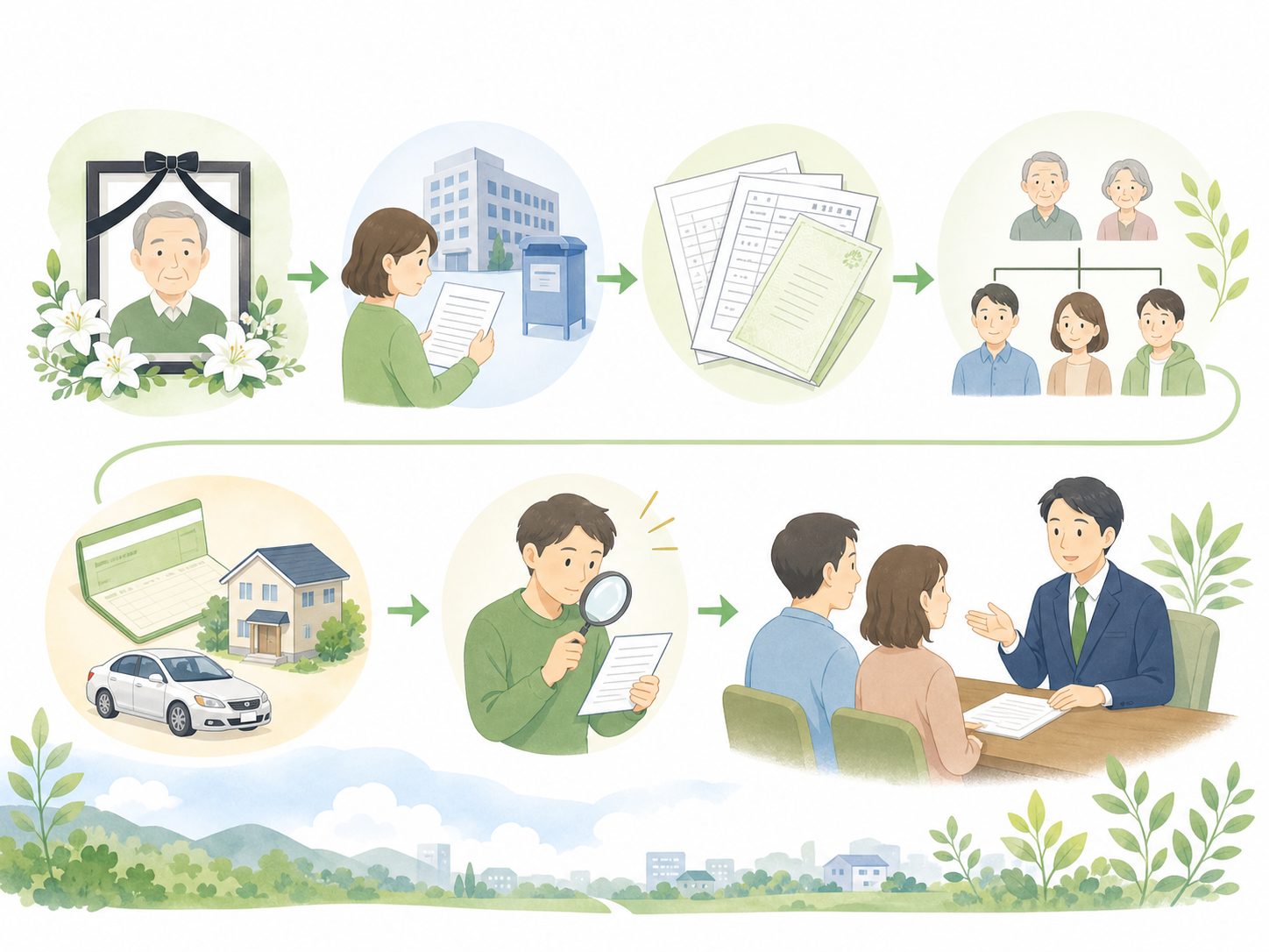 預貯金・不動産・車など相続財産を表したイラスト